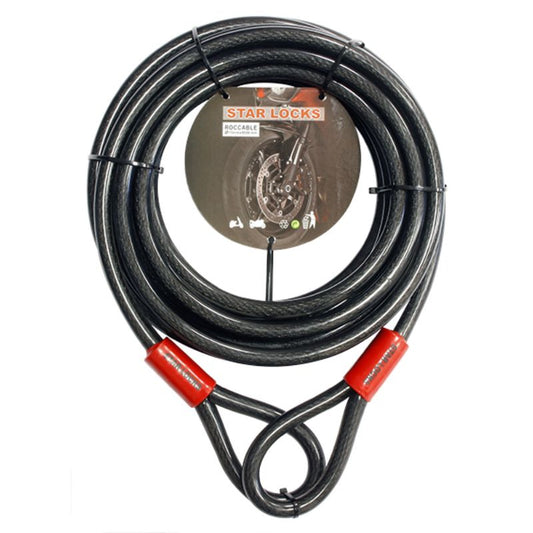 Câble antivol moto 9m Star Locks en acier tressé avec gaine PVC noire et boucles renforcées