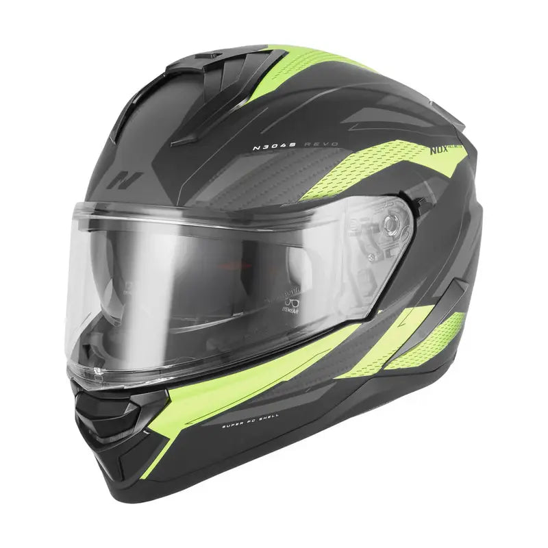 Casque intégral Nox N304S Revo noir mat jaune fluo, design sportif ECE 22.06.