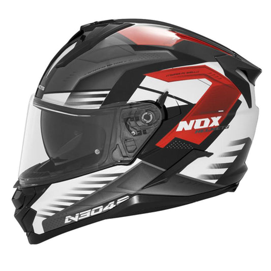 casque intégral Nox N304S rouge et blanc pour conduite sportive