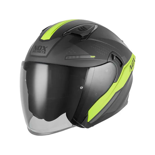 Casque Jet Nox N130 Ekto noir mat jaune fluo ECE 22.06