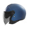 Casque jet Nox N182 bleu mat, visière claire et double écran solaire intégré.
