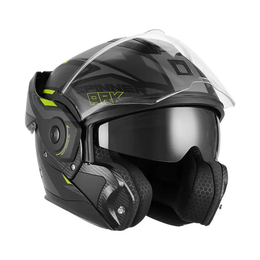 Casque modulable Nox Premium Spinner Ark noir mat jaune, graphismes fibre carbone
