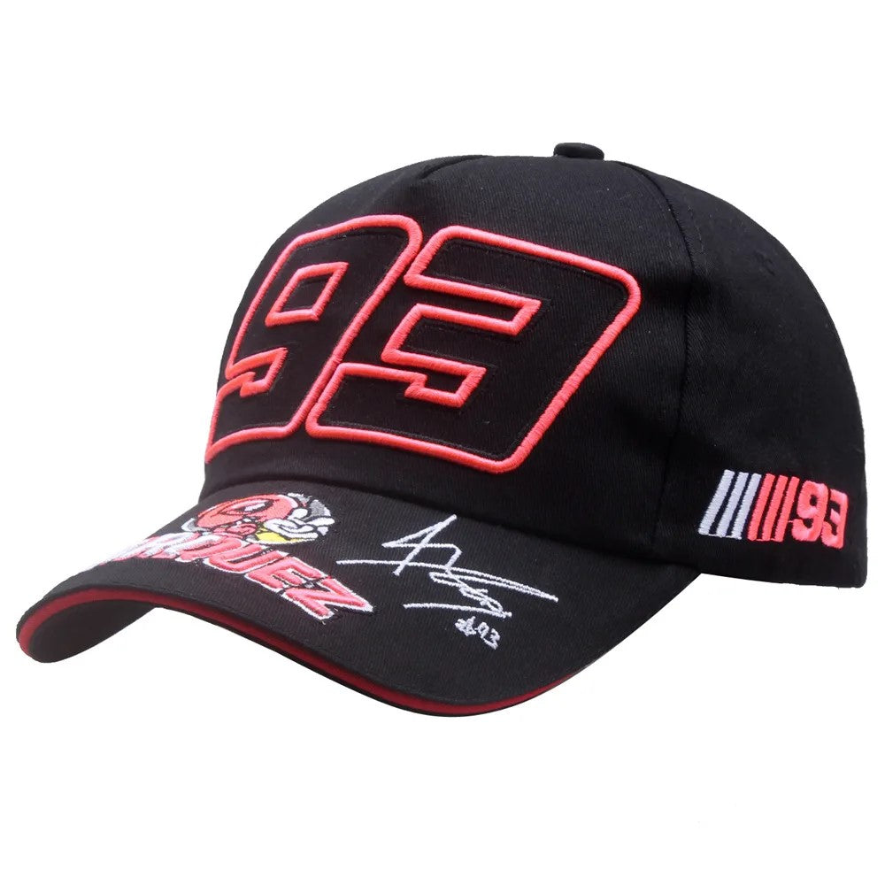Casquette moto noire Marc Marquez 93 avec broderies rouges, pour homme et femme, fans deMotoGP 