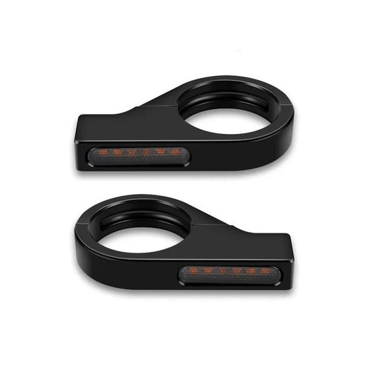 Clignotants moto Blackfire LED noirs discrets en aluminium CNC pour fourche.