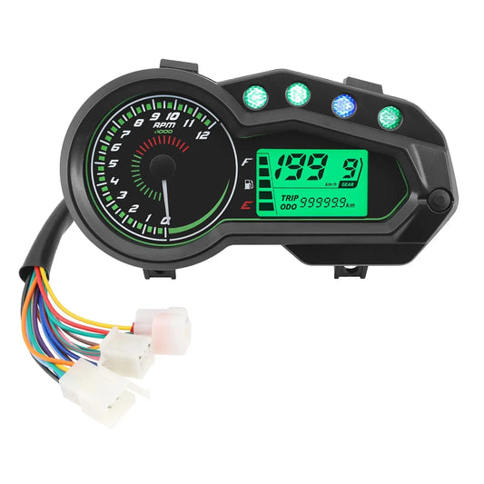 compteur universel moto LED 12V avec indicateur vitesse, RPM, clignotants et jauge essence