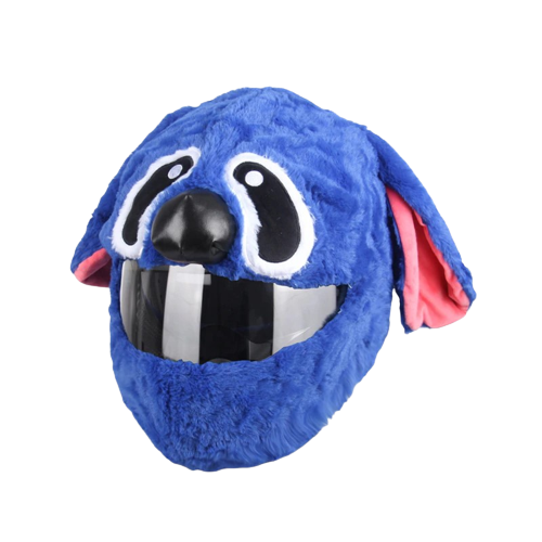 Couvre casque moto Stitch bleu avec grandes oreilles et visage expressif, housse originale pour casque intégral inspirée d’un dessin animé