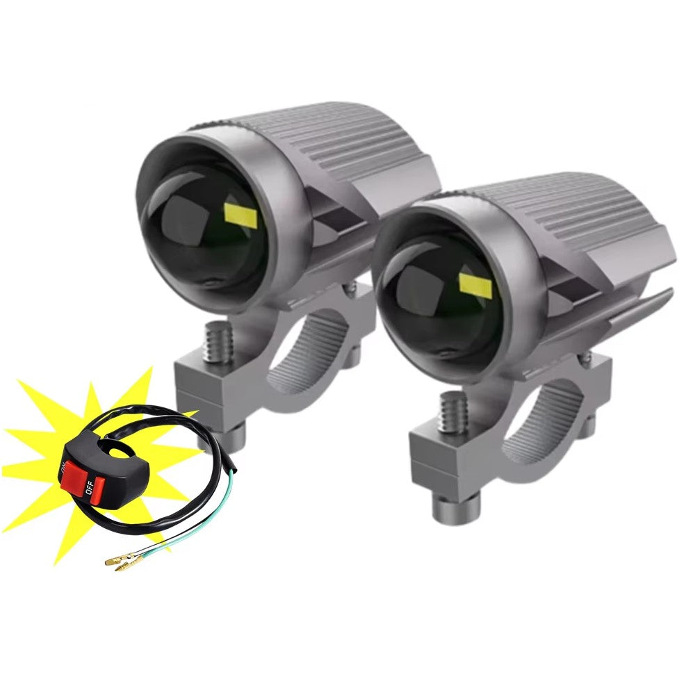 kit 2 feux additionnels moto LED longue portée avec interrupteur étanche pour conduite nocturne