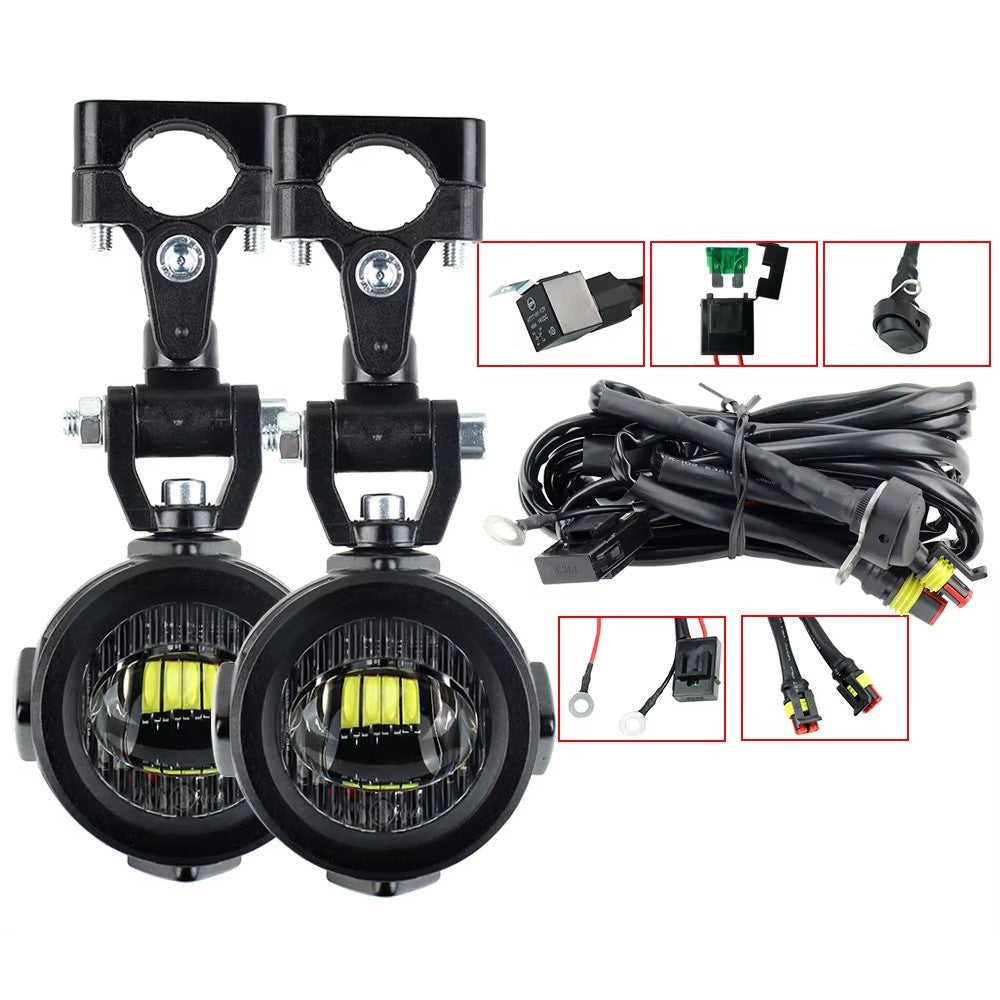 Feux additionnels LED Flash Fang ronds aluminium noir lumière jaune moto VTT