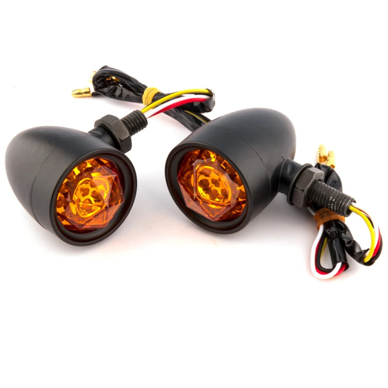 Feux arrière LED moto avec clignotant intégré et boîtier noir bullet pour custom et cafe racer