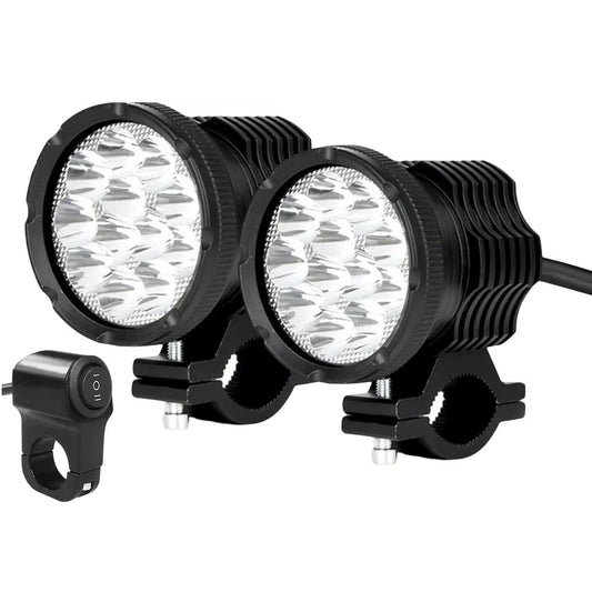 feux LED moto longue portée puissants avec fixation guidon et interrupteur étanche
