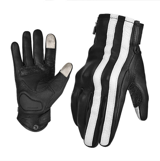 gants moto vintage cuir noir homme femme style rétro bandes réfléchissantes