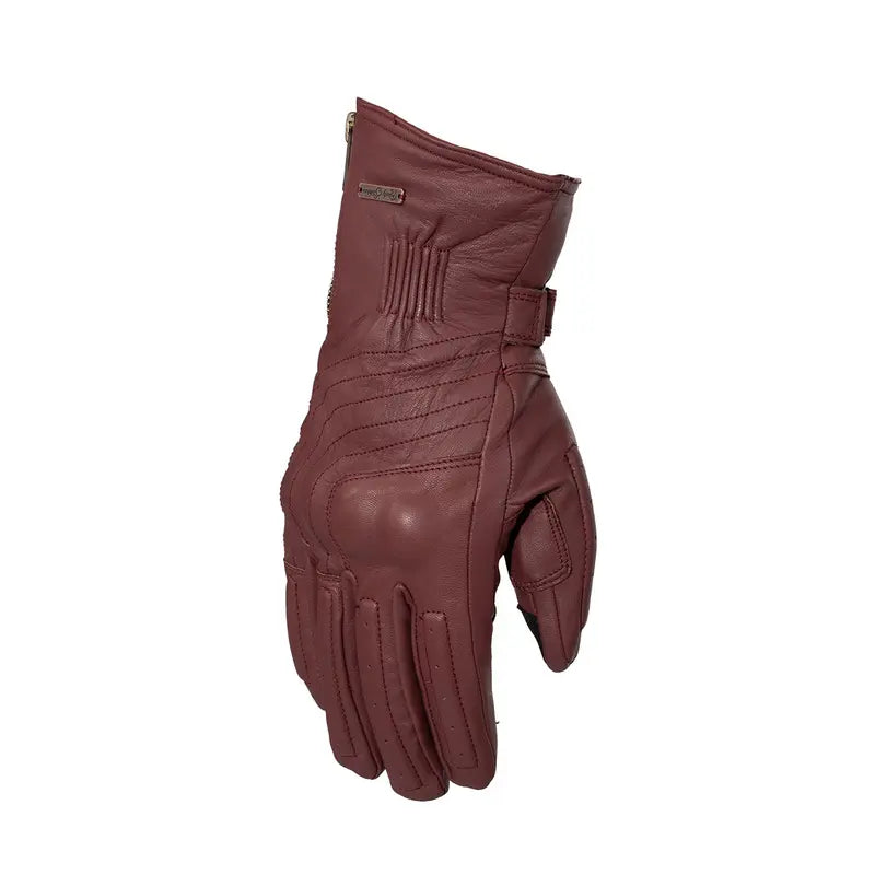Gants moto homme Rusty Stitches Ray, cuir bordeaux mat style Café Racer, protection CE.