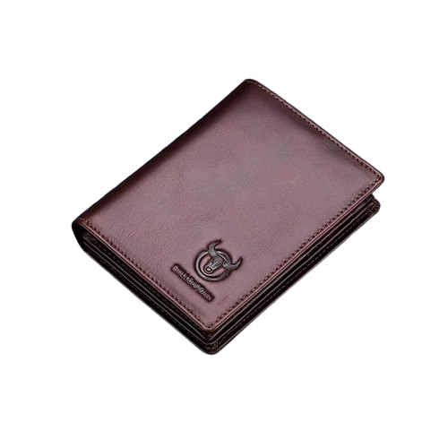 grand portefeuille homme en cuir marron format vertical élégant avec logo embossé