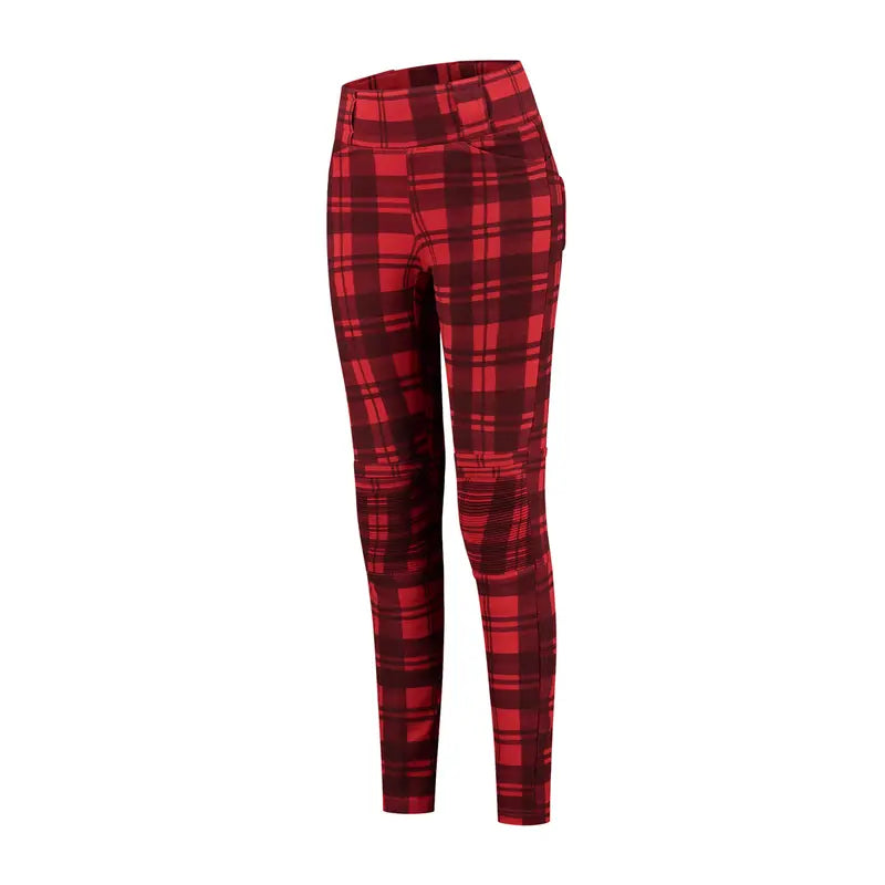 Legging moto femme Rusty Stitches Claudia V2 tartan rouge, protections genoux.