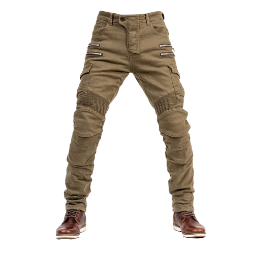 Jean de moto marron clair style biker cargo avec protections intégrées