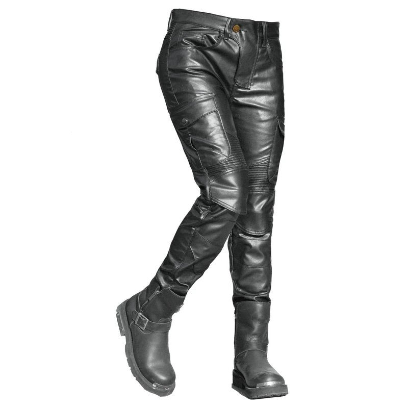 pantalon moto femme cuir noir simili style biker souple protection