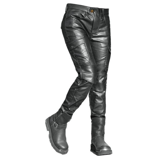 pantalon moto femme cuir noir simili style biker souple protection