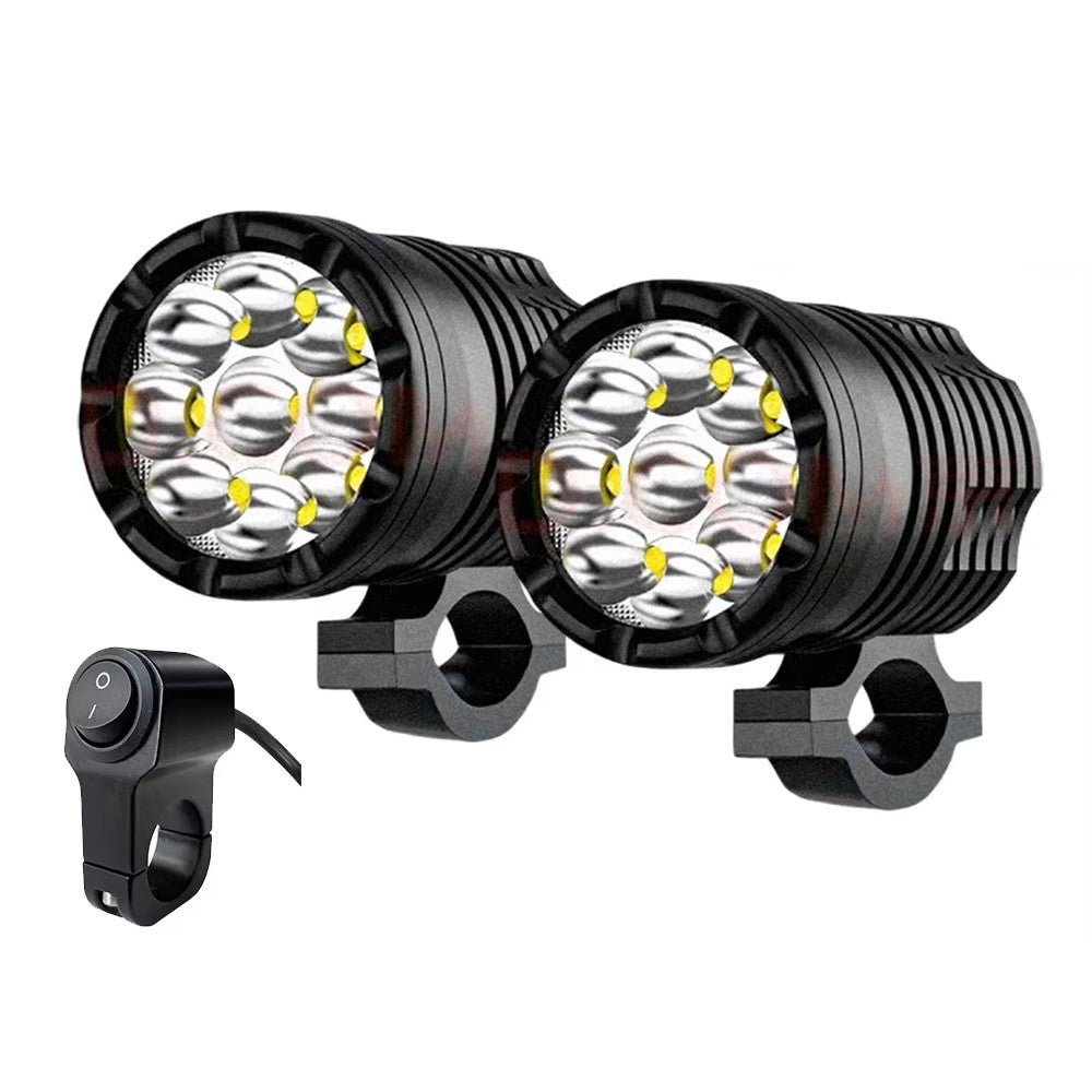 phares additionnels LED moto longue portée 9 ampoules avec interrupteur guidon