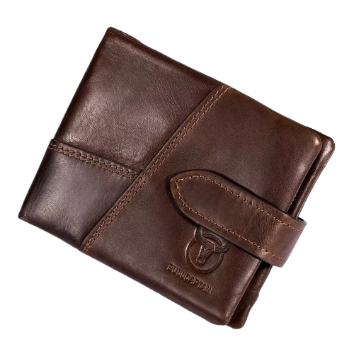 porte-monnaie en cuir marron pour homme avec bouton-pression, design élégant et compact