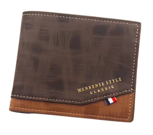 portefeuille homme marron en cuir style classique Menbense avec couture contrastée