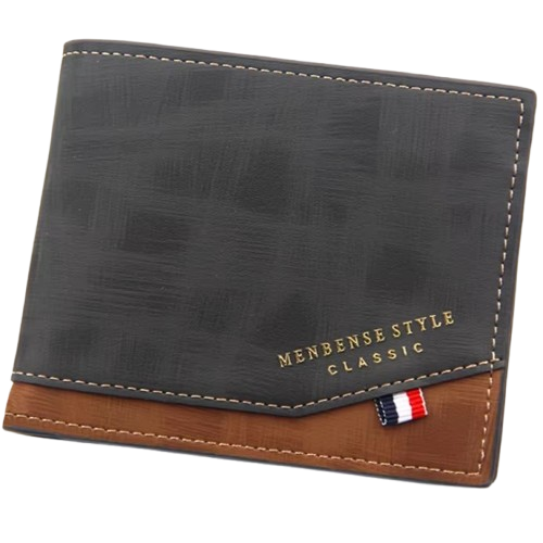 portefeuille fin homme bicolore noir et marron en cuir style Menbense avec drapeau tricolore