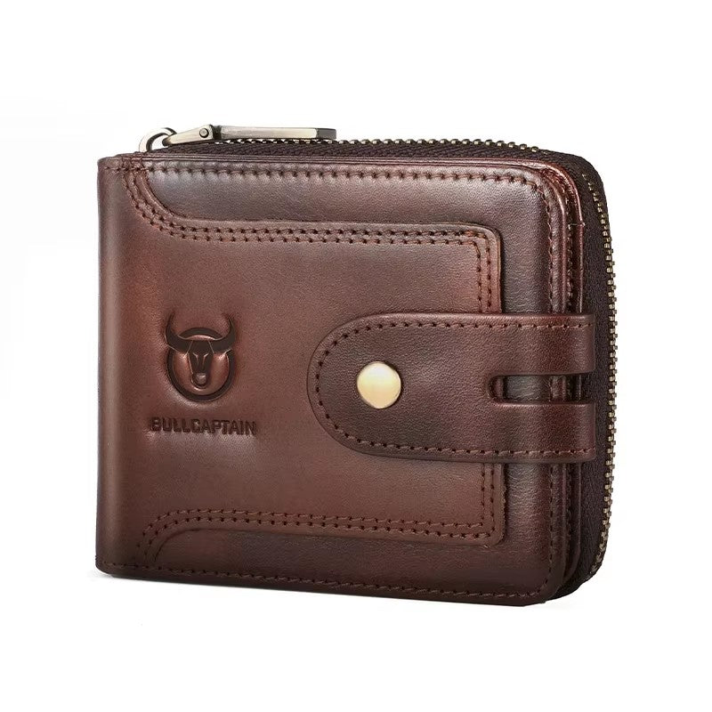 portefeuille homme en cuir marron au style vintage avec coutures visibles