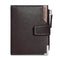 portefeuille homme grand format marron foncé avec zip latéral et fermeture à bouton-pression moderne