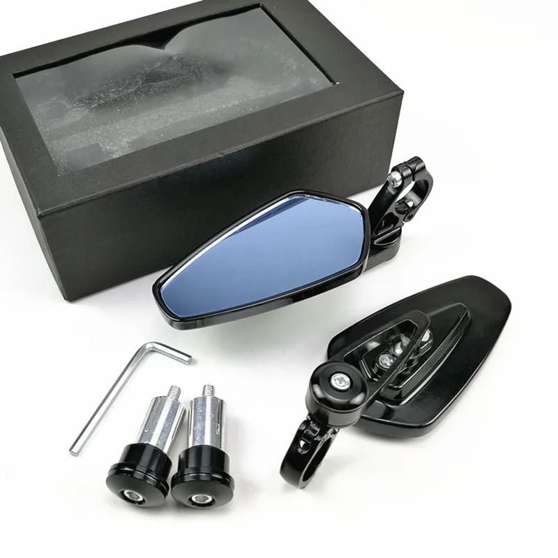 Rétroviseurs moto pliables noirs aluminium CNC, glace bleue anti-éblouissement pour guidon.