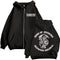 Sweat à capuche zippé Sons of Anarchy noir, logo SAMCRO et Faucheuse, style biker.
