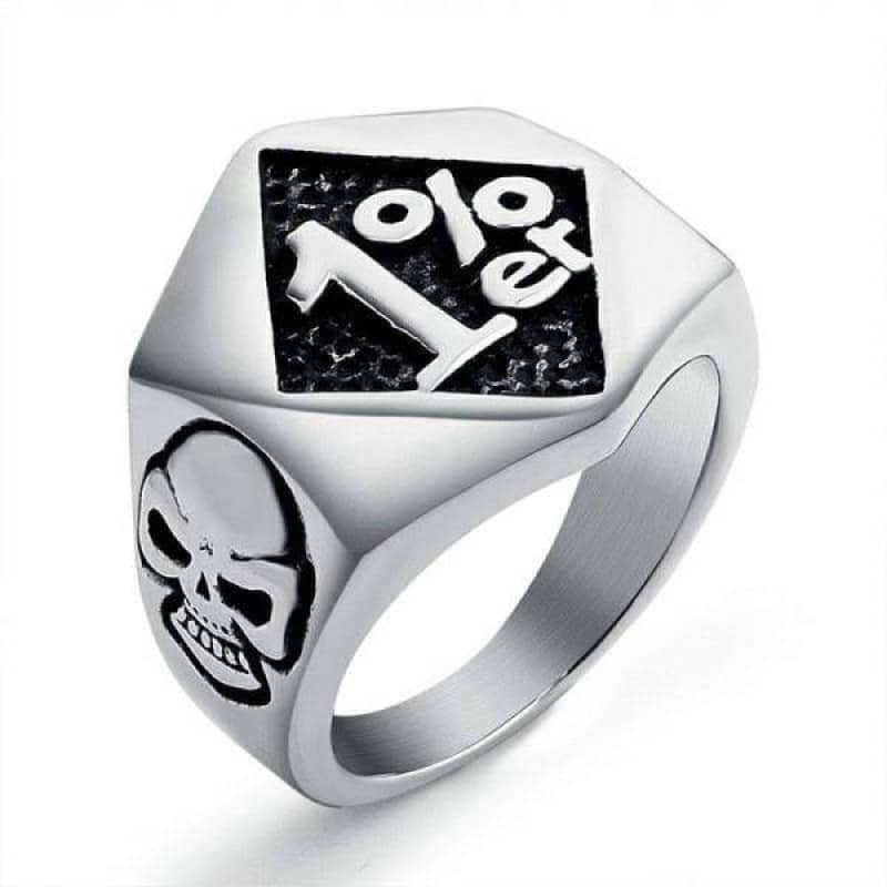 Bague biker 1% pour motard avec crâne gravé en acier inoxydable