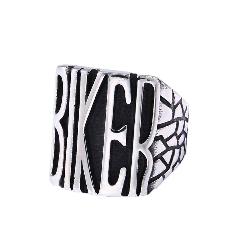Bague biker homme en métal gravé avec inscription BIKE LIFE style motard