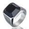 Bague biker noire homme en acier inoxydable avec pierre noire taillée