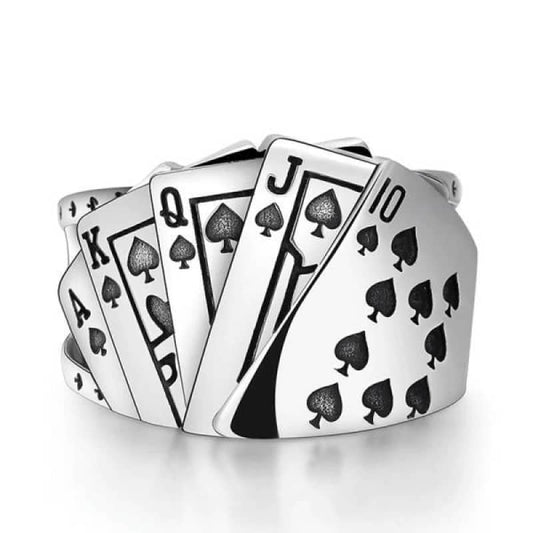 Bague poker en acier inoxydable Royal Flush pour homme et femme