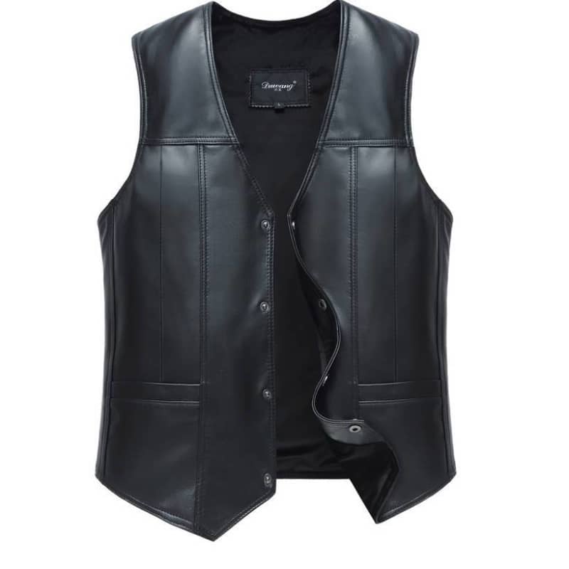 Bolero en cuir de mouton noir pour homme, coupe courte ajustée avec boutons-pression