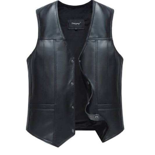 Bolero en cuir de mouton noir pour homme, coupe courte ajustée avec boutons-pression