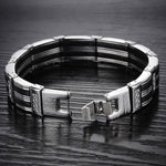 Pulsera de motociclista negra y plateada - Vignette | Boutique biker