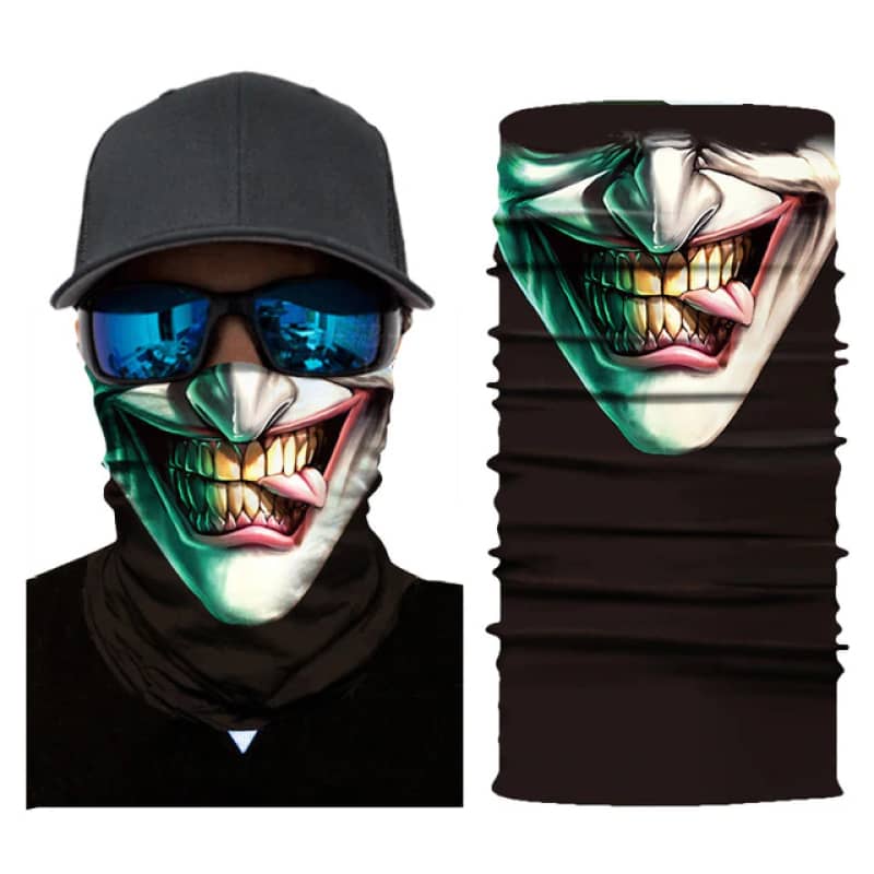 cache-cou moto joker souriant, respirant et extensible, motif audacieux pour biker, protection vent et poussière, compatible casque moto
