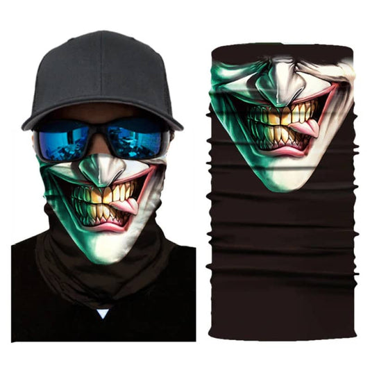 cache-cou moto joker souriant, respirant et extensible, motif audacieux pour biker, protection vent et poussière, compatible casque moto