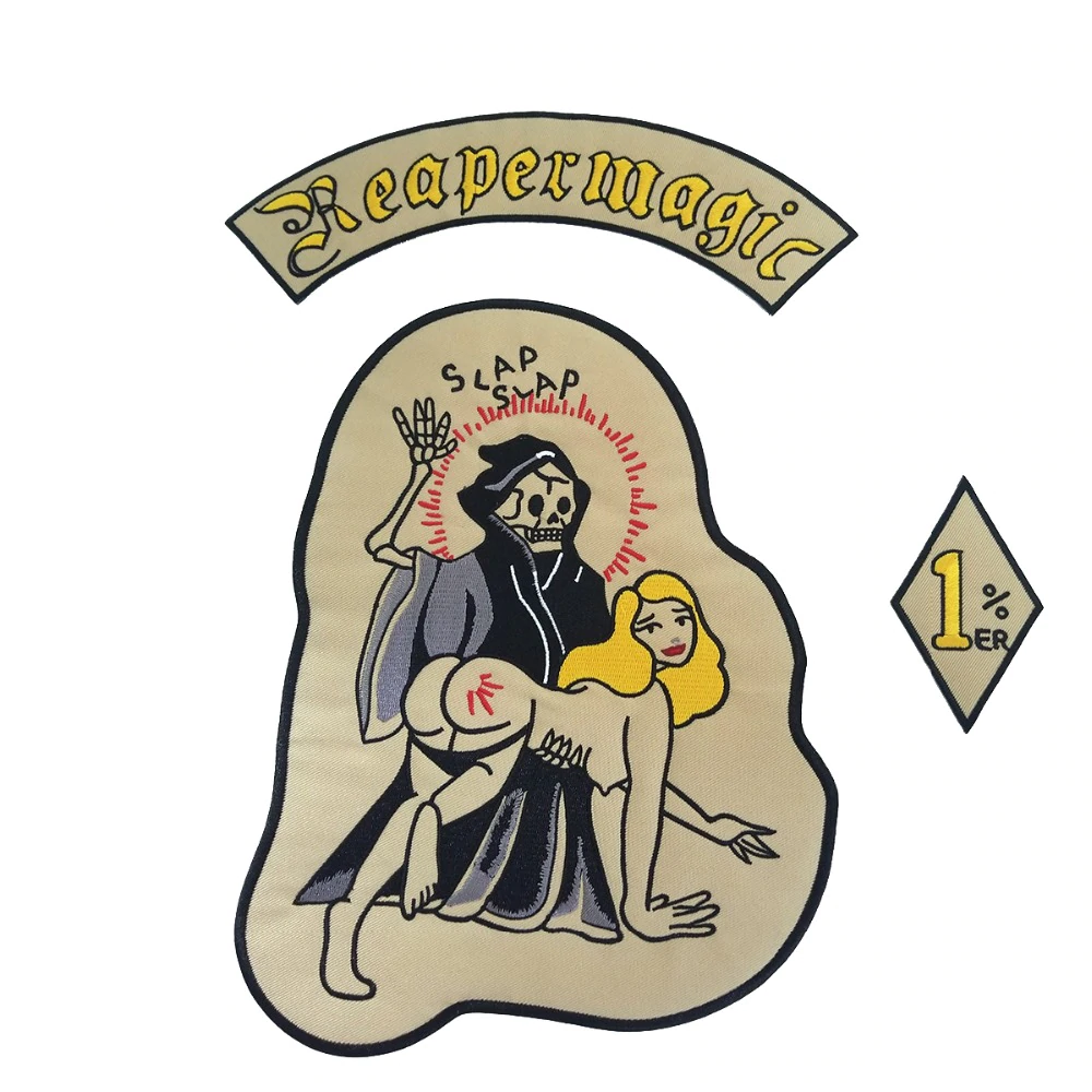 Patch biker 1% ReaperMagic brodé provocateur avec motif faucheuse et femme