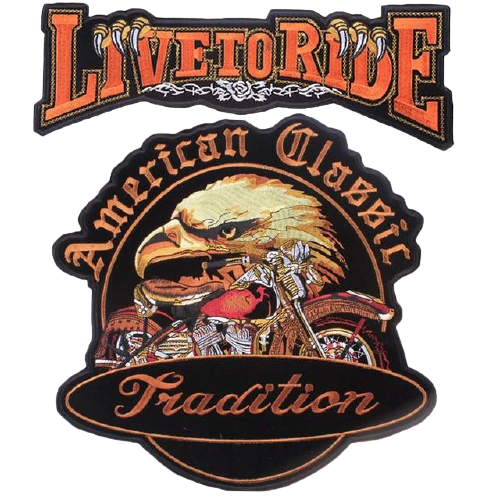Patch brodé 3D aigle et moto pour biker style américain à coudre