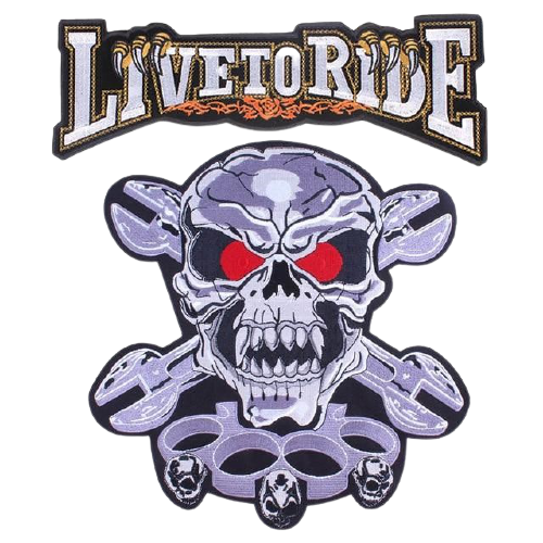 Patch biker brodé 3D crâne "Live to Ride" à coudre pour veste motard