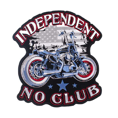 Patch biker Independent No Club 3D brodé à coudre pour veste moto ou sac, style rebelle et esprit libre