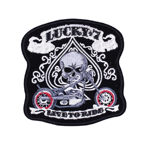 Patch biker Lucky 7 brodé 3D noir à coudre sur veste ou sac moto
