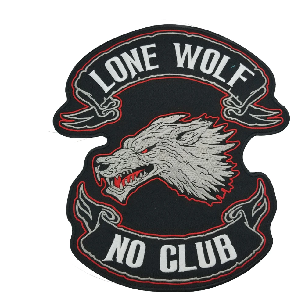 Patch biker brodé 3D loup solitaire Lone Wolf No Club pour veste moto et gilet