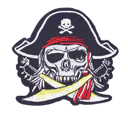 Patch biker pirate 3D brodé à coudre sur veste moto, gilet ou sac – motif crâne sabres croisés
