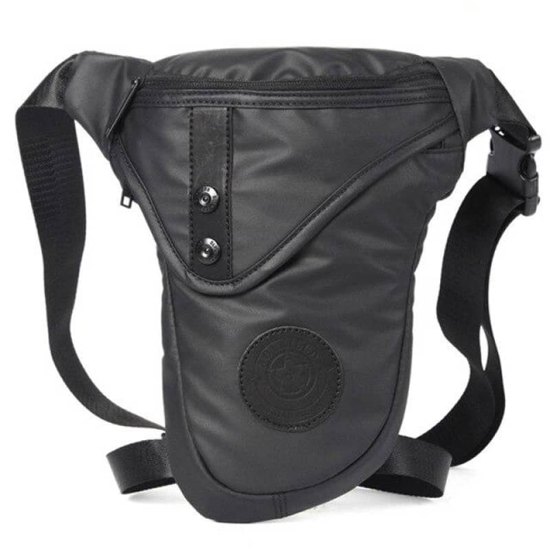 sacoche de cuisse moto noire unisexe en nylon et polyester 600D imperméable avec sangles réglables et fermeture zippée sécurisée