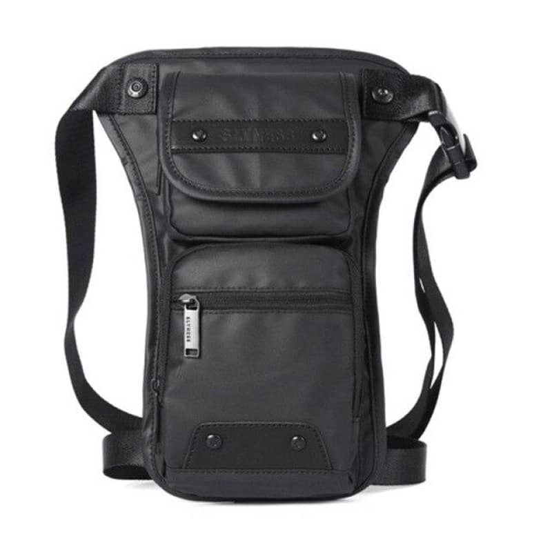 sacoche de jambe moto noire unisexe en nylon et polyester 600D imperméable, avec sangles réglables et fermeture zippée sécurisée