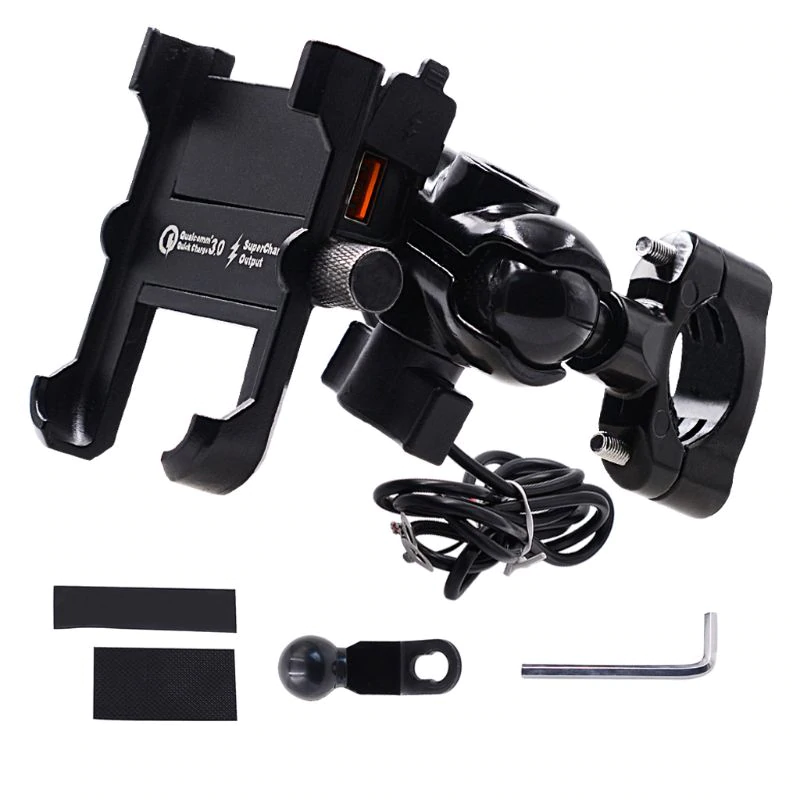 Support téléphone moto RAM avec USB QC 3.0, câble étanche et fixation rotative