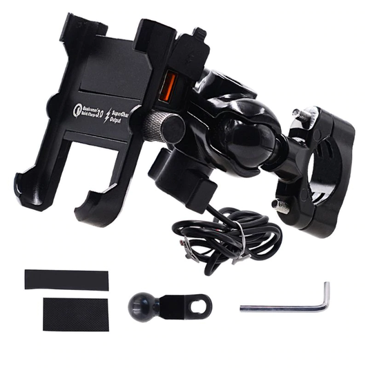 Support téléphone moto RAM avec USB QC 3.0, câble étanche et fixation rotative