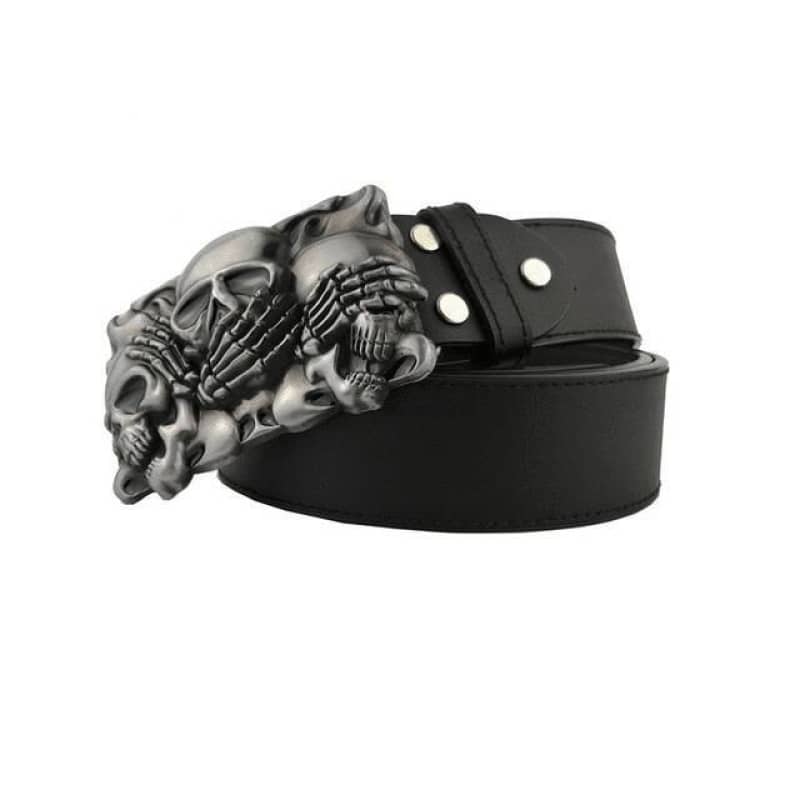 Ceinture biker tête de mort en cuir avec boucle en alliage de zinc